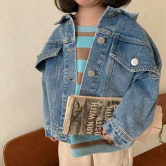 6704-1 Children's Denim Jacket Spring and Autumn Korean Girl's Denim Jacket Casual Loose Boy's Coat Cardigan.