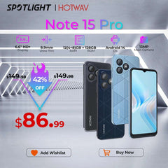 HOTWAV Note 15 Pro Mobile Phone Android 14 6.6'' HD+ 12(4+8)GB 128GB Cellphone 13MP 5160mAh 8.9mm Ultra-Thin Smartphone