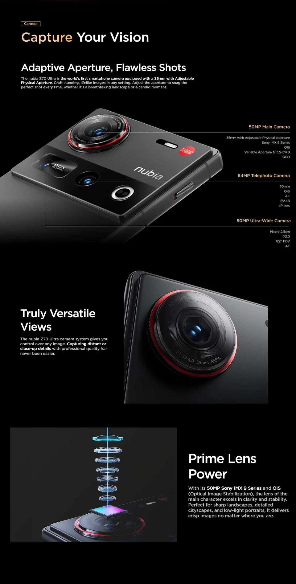 New Original Global Version Nubia Z70 Ultra NX733J Snapdragon8 Elite 1.5K HD Display 35mm Lens 50MP*2+64MP 6150mAh 80W IP69 NFC