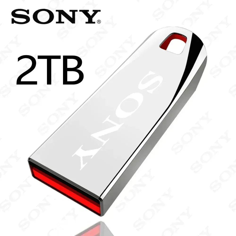 2TB metal USB flash drive with red accents, SONY