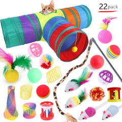 مجموعة ألعاب القطط المتنوعة من DualPet Kitten Toys، لعبة قطط مضحكة، عصا قطط من نبات السيزال، فأر، جرس، كرة، مستلزمات القطط، مجموعة من 20 قطعة