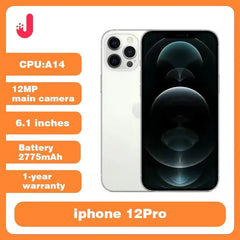 هاتف iPhone 12 pro الذكي غير المؤمّن، ذاكرة وصول عشوائي (ROM) سعة 128 جيجابايت/256 جيجابايت، شاشة OLED مقاس 6.1 بوصة، شريحة A14 Bionic، معرف الوجه، كاميرا ثلاثية بدقة 12 ميجابكسل