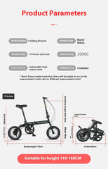 Cycling City Mini Folding Bicycle 12 Small Bike For Male And Female Students Portable Ultra Light Transmission Disc Brakes