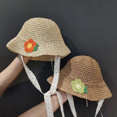 Fashion Lace Baby Hat Summer Straw Bow Baby Girl Cap Beach Children Panama Hat Princess Baby Hats and Caps for Kids 1PC