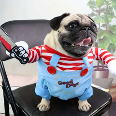 Halloween Pet Dog Clothes Transformed Pet Apparel and Wig for Holiday Party Pet Supplies Funny Bloody Doll With Knife Dog Costum