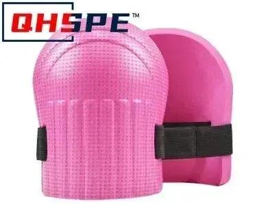 Pink knee protection pad with curved shell and adjustable elastic strap