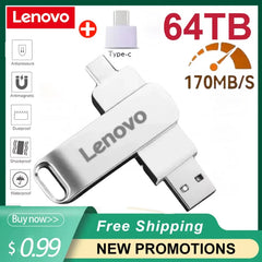Lenovo 64TB USB Flash Drive USB 3.2 Memories Type-c 2-In-1 8TB 16TB OTG Pendrive 128GB High Speed Pendrive 2TB For Computer PS5