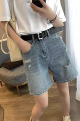 High Waist Wide Leg Jeans ort Pants Women's Spring Summer New Sle plus Size Hole Punching Slimming Denim  orts