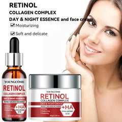 Retinol Moisturizing Repair Cream and Serum Set with collagen and Vitamin E, firm and nourishing skin, gentle and non-irritating