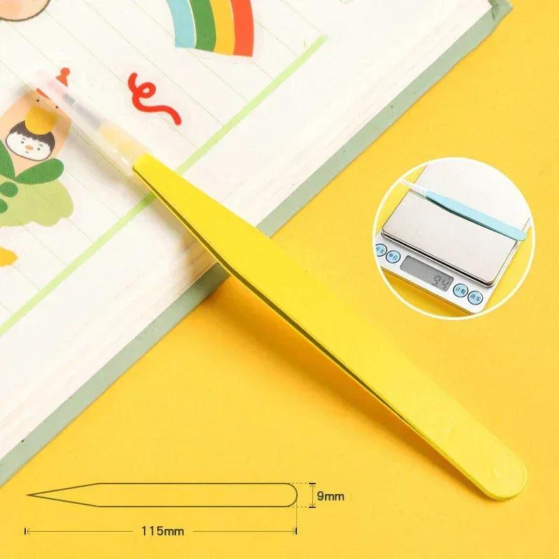 Eyelash tweezer with curved tip, yellow handle