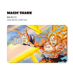 ملصق بطاقة الائتمان والخصم بالليزر ثلاثي الأبعاد اللامع الرائع من Magic Shark Dragons Balls Goku Vegeta، غطاء أمامي