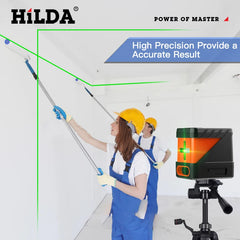 HILDA 2 Lines Laser Level Self Levelling Green Beams Laser Horizontal Vertical Cross Line Mini Laser Level