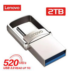 محرك أقراص فلاش USB 3.1 أصلي من لينوفو بسعة 2 تيرابايت معدني U Disk 2 في 1 OTG 1024 جيجابايت 128 جيجابايت 512 جيجابايت 1 تيرابايت للهواتف والحاسوب