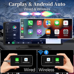 10.26 بوصة مرآة سيارة راديو مشغل فيديو متعدد الوسائط عالمي لاسلكي Carplay شاشة أندرويد أوتو مع بلوتوث AUX USB