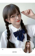 Korea Hair Extensions Synthetic Cute JK Girl Cosplay Air Bangs Wig Breathable Head Cover 50cm Long Straight Wig Hat for Women