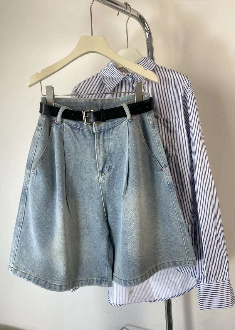 High Waist Wide Leg Jeans orts Women Loose Fit Straight Cut Five Lengths Summer New Sle Korean Version Slimming Effect