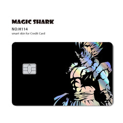 ملصق بطاقة الائتمان والخصم بالليزر ثلاثي الأبعاد اللامع الرائع من Magic Shark Dragons Balls Goku Vegeta، غطاء أمامي