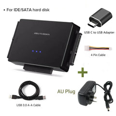 محول محرك الأقراص الصلبة SATA/IDE إلى USB 3.0 لمحول محرك الأقراص الصلبة العالمي 2.5/3.5 بوصة IDE SATA HDD SSD مع محول طاقة 12 فولت 2 أمبير