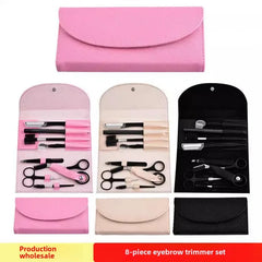 8-piece eyebrow grooming kit with eyebrow shaper, eyebrow pencil, and tweezers for women and men, complete set