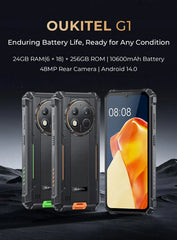 Oukitel G1 Rugged Smartphone Android 24GB (6+18)+256GB 10600mAh 6.52' HD Display NFC Rugged Phone