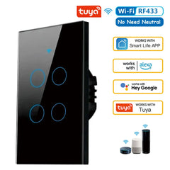 مفتاح حائط ذكي Tuya US WiFi RF433 1/2/3/4 Gang بدون سلك محايد مستشعر لمس مفاتيح إضاءة LED المنزل الذكي Alexa Google Home