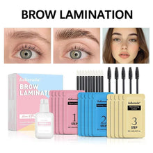 Eyebrow lamination kit with step 1, 2, 3 lotions, primer, and mascara applicator brushes