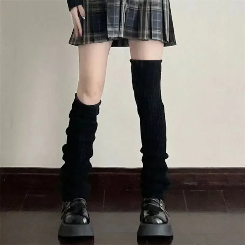 42/52/72cm Leg Warmers Lolita Socks Y2K Knitted Warm Foot Cover White Black Warmer Lady Autumn Winter Crochet Sock Boot Cuffs