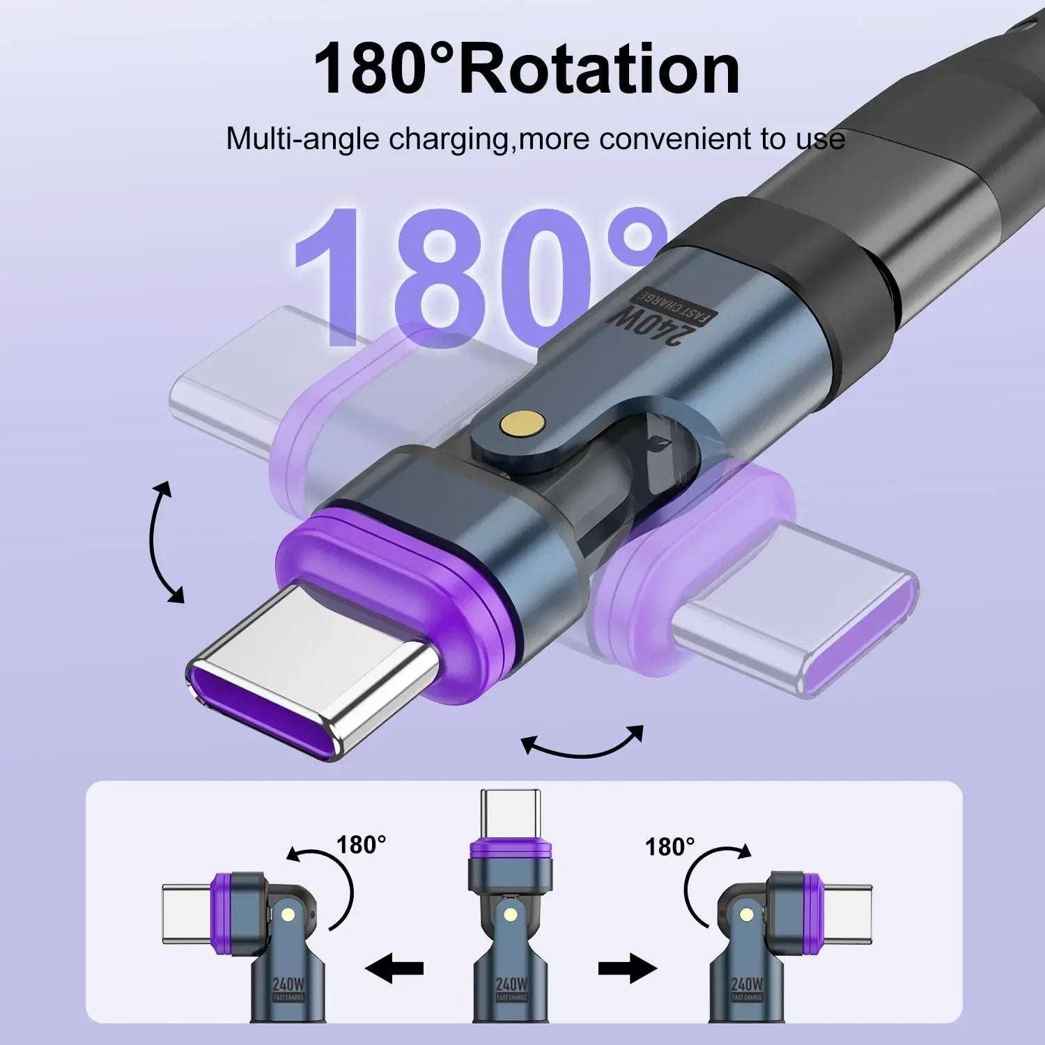 3 IN 1 240W USB-C to Type-C Adapter 180° Rotation Magnetic Fast Charging Type C Female Converter for Macbook Pro iPhone 16 15
