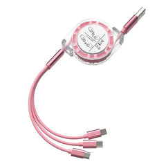 3-in-1 Telescopic USB Fast Charging Cable for iPhone 15/Samsung S23/Huawei, Type-C & Android Phone, 3A Nylon-Braided Durable Cha
