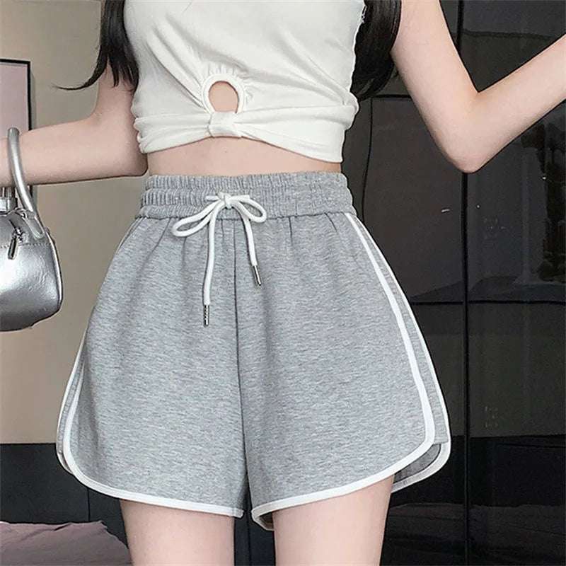 Women yoga Shorts Summer outer wear mid-waist casual loose straight pants lady stylish thin breathable wide leg gym short pants