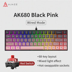 AJAZZ AK680 wired mechanical gaming keyboard double-pin keycap 68-key full-key hot-swappable mixed color lighting effect