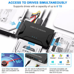 محول محرك الأقراص الصلبة SATA/IDE إلى USB 3.0 لمحول محرك الأقراص الصلبة العالمي 2.5/3.5 بوصة IDE SATA HDD SSD مع محول طاقة 12 فولت 2 أمبير