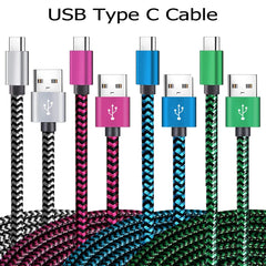كابل USB من النوع C لمزامنة البيانات 2.4 أمبير سريع الشحن 1 متر 2 متر 3 متر كابل شاحن مضفر من النايلون لهاتف Samsung Huawei Android المحمول