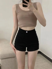 High Waist Wide Leg Jeans orts plus Size Loose Slimming Design Thin Five-Quarter Mid-Pants for plus Size Women Summer