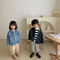 6704-1 Children's Denim Jacket Spring and Autumn Korean Girl's Denim Jacket Casual Loose Boy's Coat Cardigan.