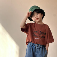 2024 Summer Fashion Loose Girl Children Letter Print T-shirt Boy Baby Cotton Short Sleeve Tees Kid Casual Tops Toddler Clothes
