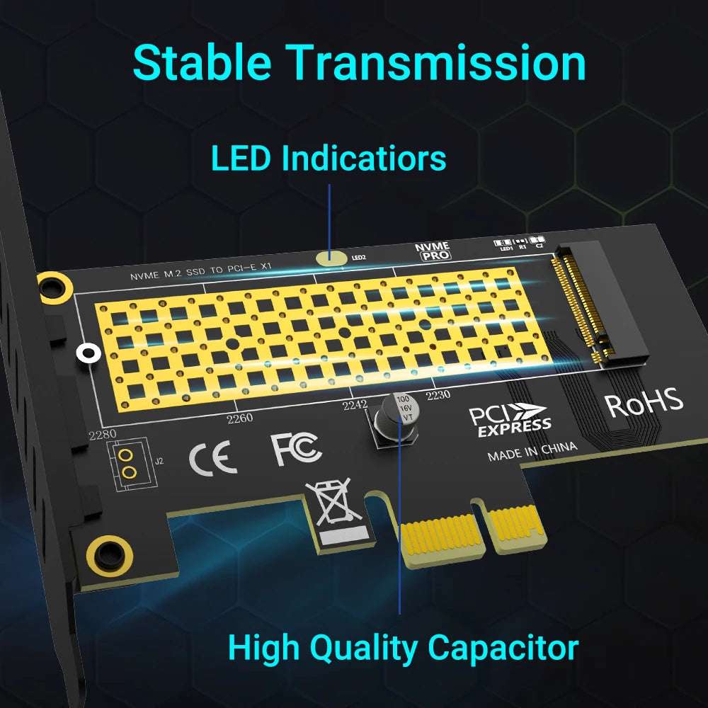 JEYI M.2 NVME SSD to PCIE X1 Adapter Card, 2280 SSD PCIe 3.0 4.0 Expansion Card for Desktop PC, PCI-E GEN4 16Gbps Full Speed SK1