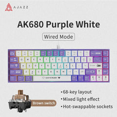 AJAZZ AK680 wired mechanical gaming keyboard double-pin keycap 68-key full-key hot-swappable mixed color lighting effect