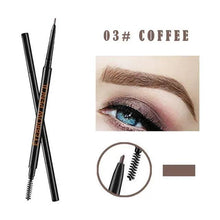 Dual-ended black eyebrow pencil with fine line tip and spoolie brush