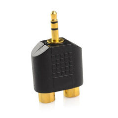 محول مقسم ستيريو مطلي بالذهب مقاس 3.5 مم إلى 2-RCA ذكر إلى أنثى أحمر + أبيض محول RCA مزدوج للتلفزيون