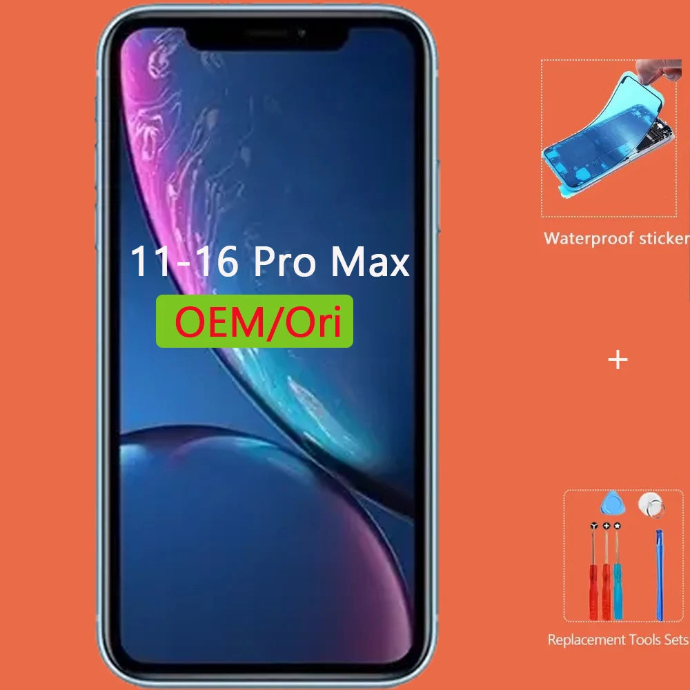 100% Tested OEM Oled For iPhone 16 Pro Max 11 12 13 mini 14 15 Plus Display 3D Touch Screen LCD Replacement Frame FHD Amoled