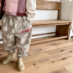 7030-1 Children Pants autumn boys and girls loose leg pants children harem cotton printed pants girl's pants