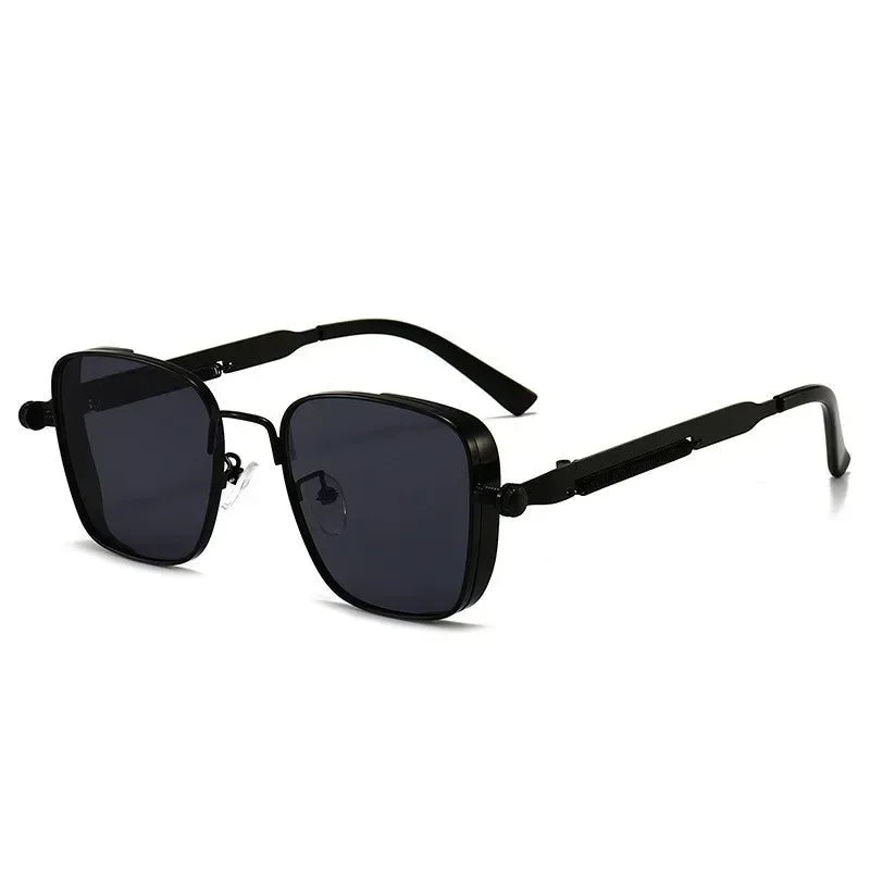 Men's polarized sunglasses with black frame and dark lenses, front angled view.