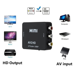 محول RCA AV إلى HDMI متوافق مع AV/CVSB L/R Video Box HD 1080P 1920*1080 يدعم NTSC PAL إخراج AV إلى HDMI متوافق