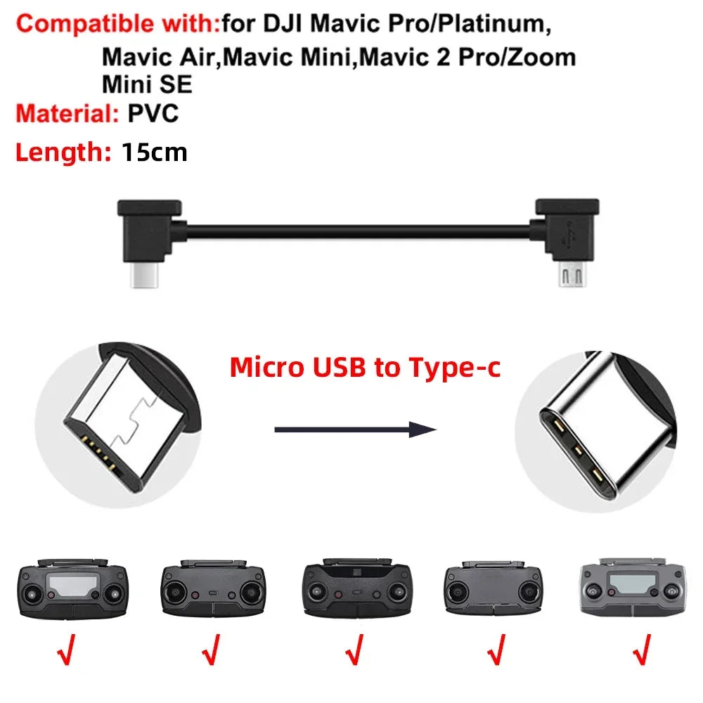 Data Cable OTG Remote Controller to Phone Tablet Connector USB TypeC IOS Extend for DJI MINI 4K/2/3 Pro/SE/Pro/Air/Mavic 2/3