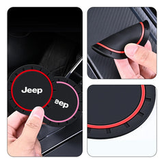 2PCS Car Coasters Water Cup Slots Non-Slip Mat Waterproof Cup Pad For Jeep Renegade Compass Grand Cherokee Wrangler JK Commander
