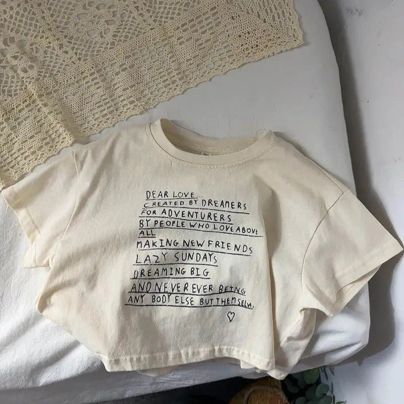 2025 Summer Loose Baby Letter Print Short Sleeves T-Shirt Children Boy Girl Fashion Cotton Tees Kid Casual Tops Toddler T-Shirts
