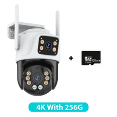 كاميرا IP خارجية ثلاثية العدسات PTZ بدقة 6K عالية الدقة وكاميرا أمان ثلاثية الشاشات مزودة بخاصية WiFi وتتبع تلقائي وكاميرا CCTV لاسلكية مزدوجة العدسات بدقة 4K iCsee