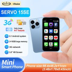 هاتف ذكي صغير SERVO 15SE يعمل بنظام Android 3G WCDMA ونقطة اتصال WiFi ومتجر Play وشاشة 3.0 بوصة وهواتف ذكية صغيرة الحجم وشريحة SIM في وضع الاستعداد