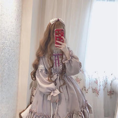 Alice In Wondeland Cute Women Lolita OP Dress Flouncing Lace Trim Japanese Harajuku Long Sleeves Doll Teen Dress Fairy Vestidos